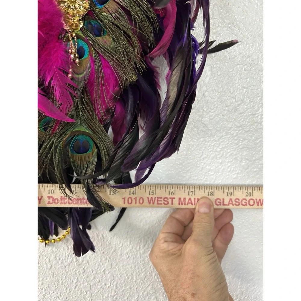 Mardi GrasMask Made Shop Pink, Black With‎ Peacock Feathers Beads Porcelain Face